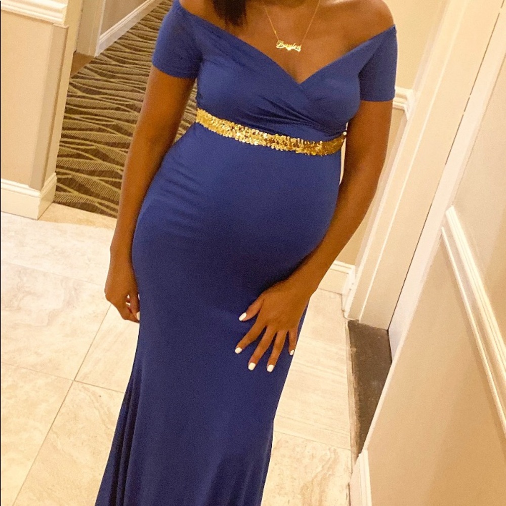 Royal blue maternity gown with small train